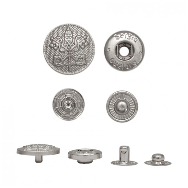 Кнопка установочная металлическая, 17.5мм, герб, цвет матовый никель