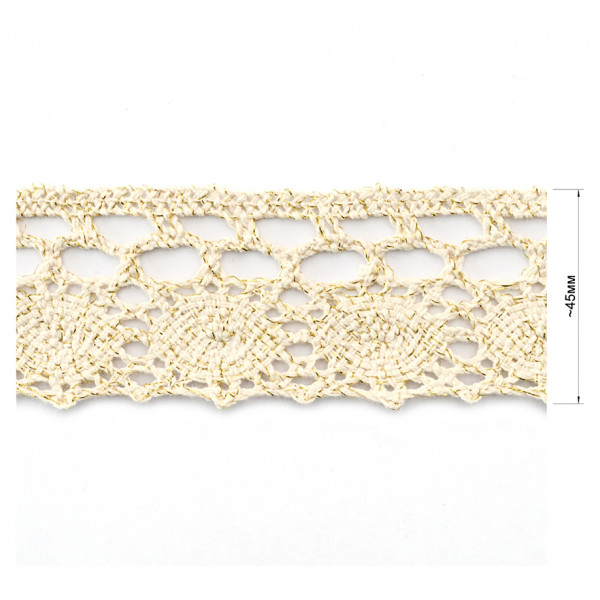 Кружево хлопчато-бумажное, цвет молочный+золото