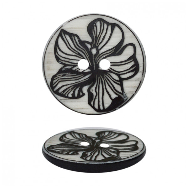 Пуговица пластиковая, 54L, цвет черный+белый, с рисунком