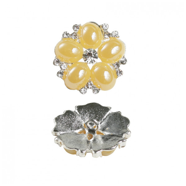 Пуговица металлическая+жемчуг, 40L, цвет никель+желтый