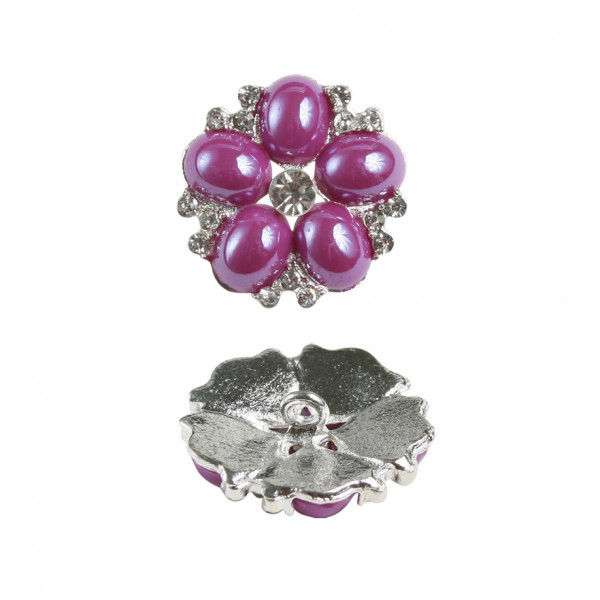 Пуговица металлическая+жемчуг, 40L, цвет никель+фиолетовый