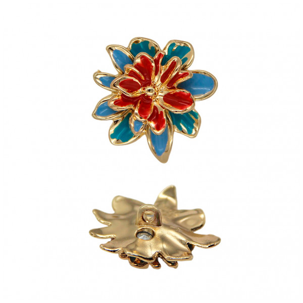 Пуговица металлическая, 42L, цвет золото+голубой