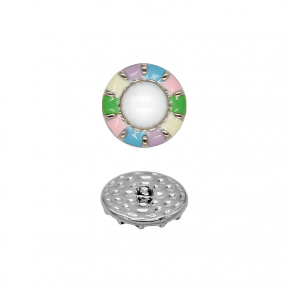Пуговица металлическая, L28 (18мм), цвет никель+жемчуг+голубой