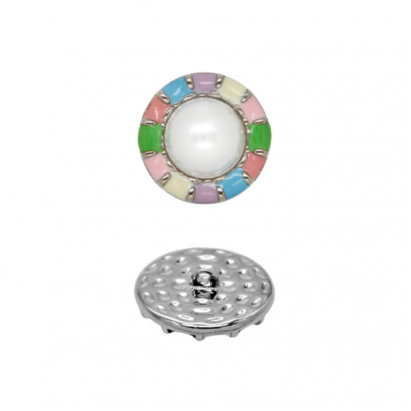 Пуговица металлическая, L36 (23мм), цвет никель+жемчуг+голубой
