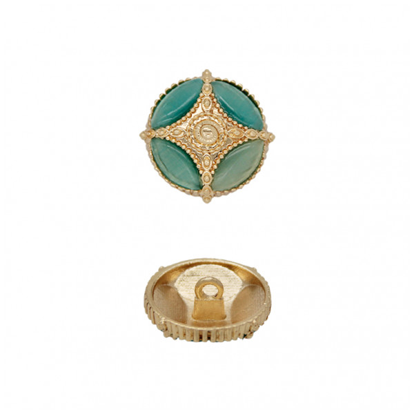 Пуговица металлическая, L36 (23мм), цвет золото+зел.бирюза