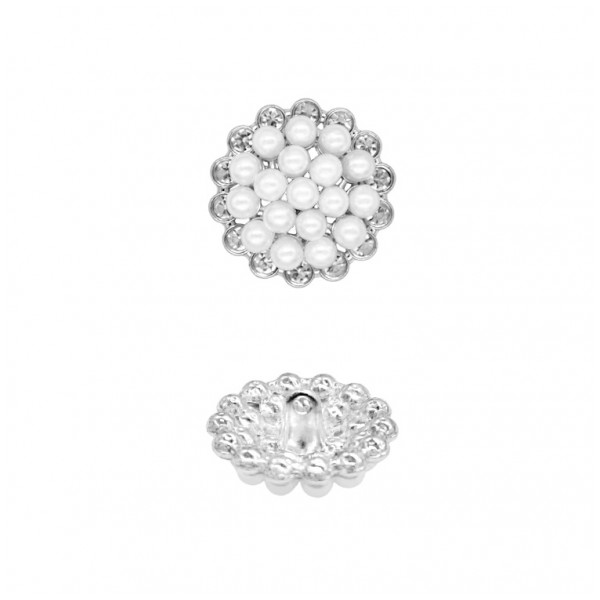 Пуговица металлическая, 36L, цвет никель+жемчуг