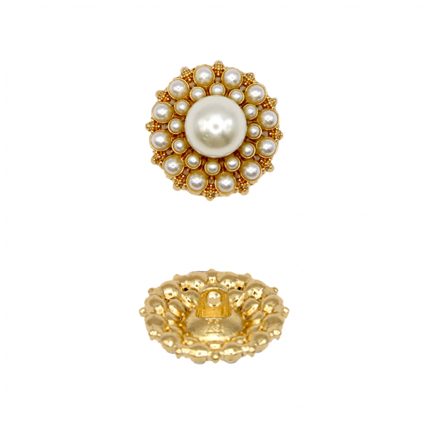 Пуговица металлическая, 36L, цвет золото+жемчуг