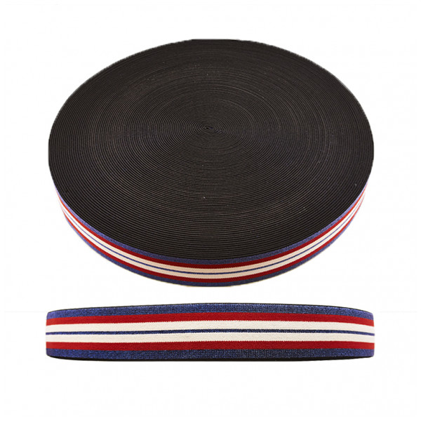 Резинка декоративная с люрексом 4см,  цвет белый+красный+голубой