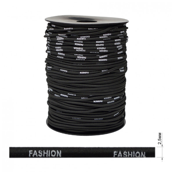 Резинка шляпная декоративная 2.5мм, Fashion, цвет черный+белая надпись